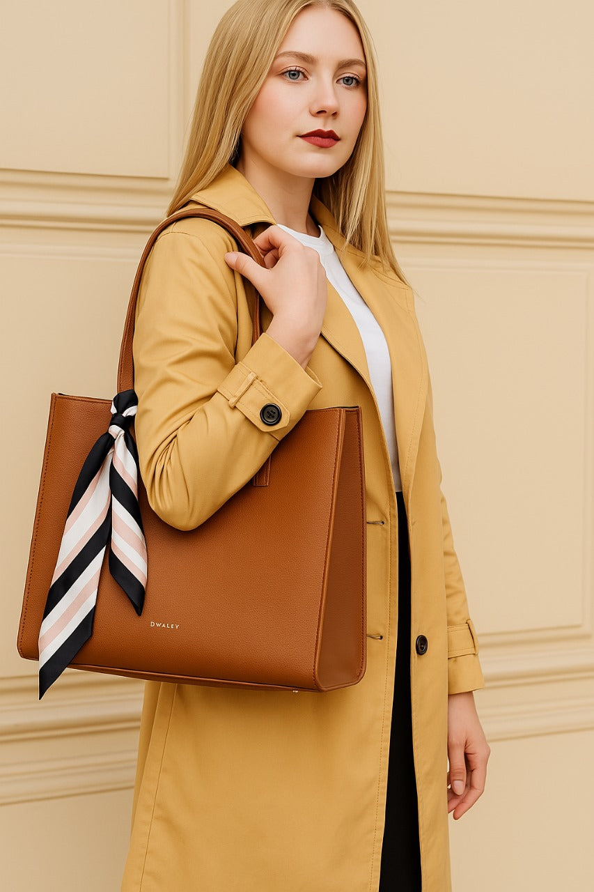 Classic Taupe Structured Tote Bag – Multi-Compartment Office Handbag