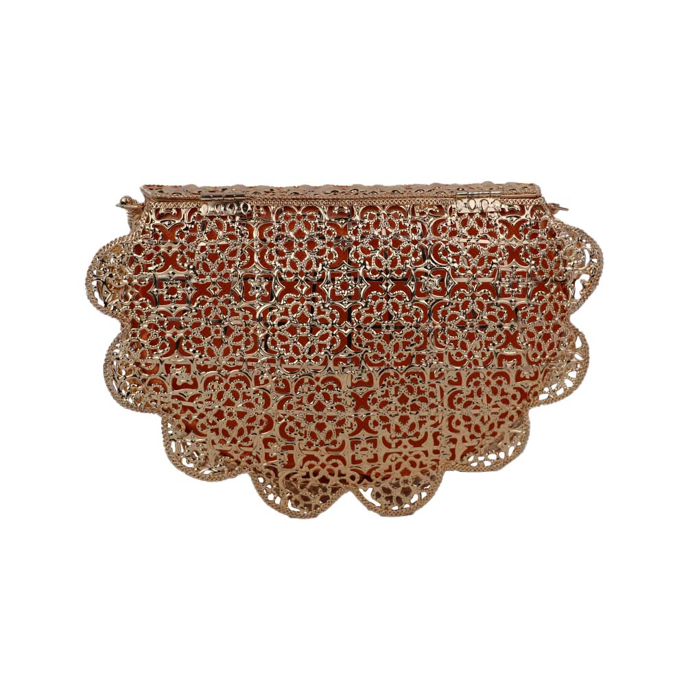 Luxury Gold Metal Clutch with Crystal Embellishments – Elegant Party & Wedding Bag