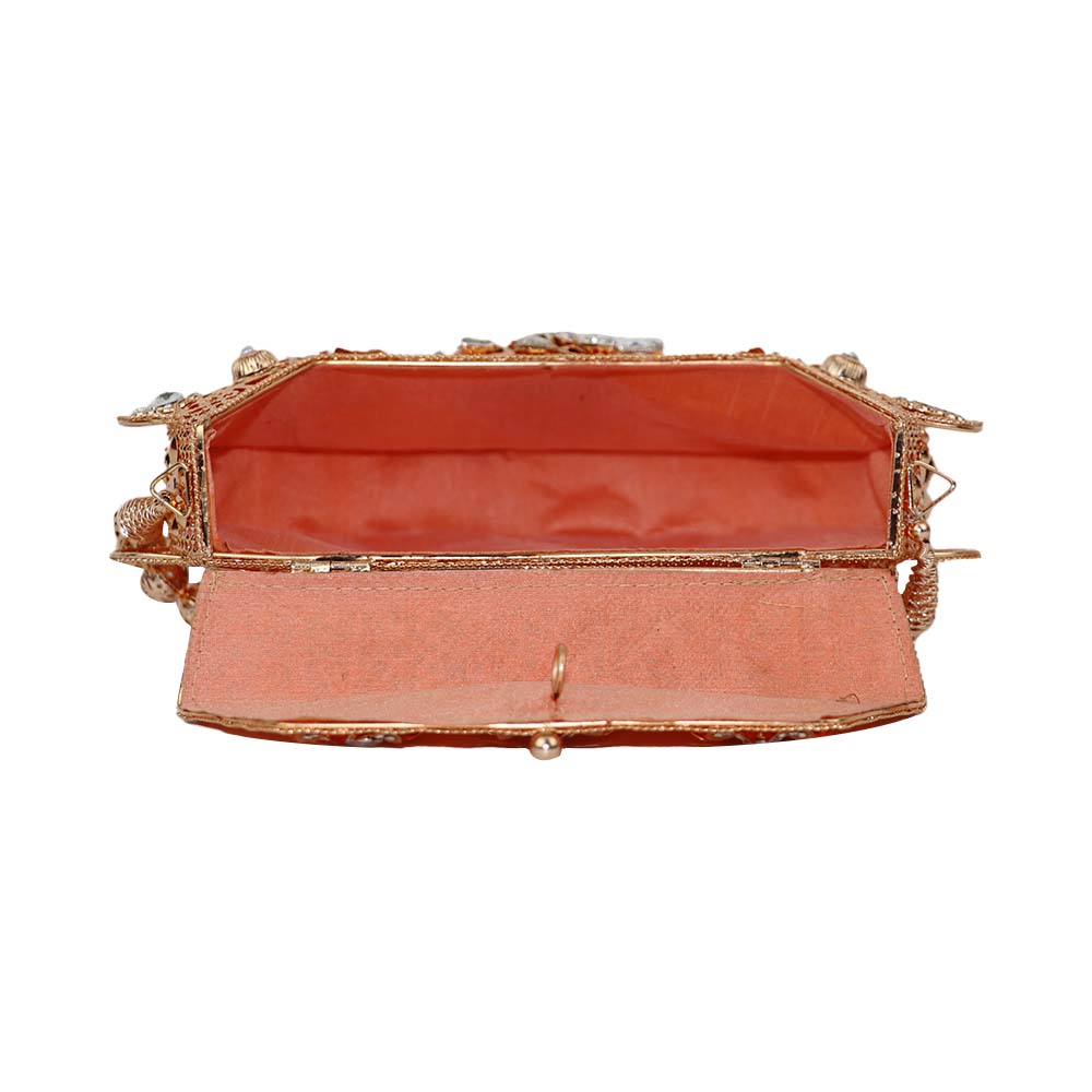 Luxury Gold Metal Clutch with Crystal Embellishments – Elegant Party & Wedding Bag