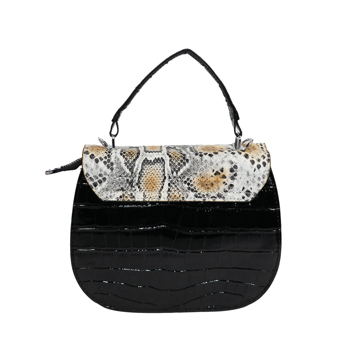 Snake Print Handbag, Black & Multicolor