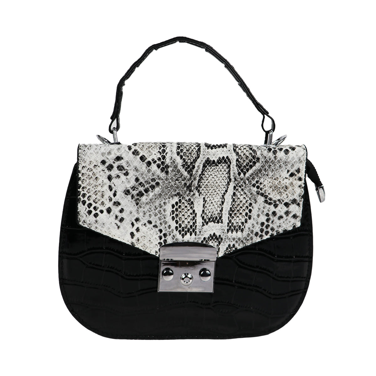 Snake Print Handbag, Black & Multicolor