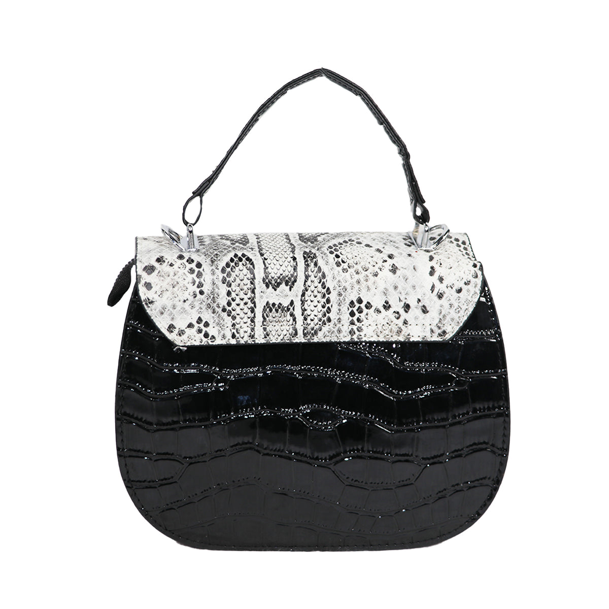 Snake Print Handbag, Black & Multicolor