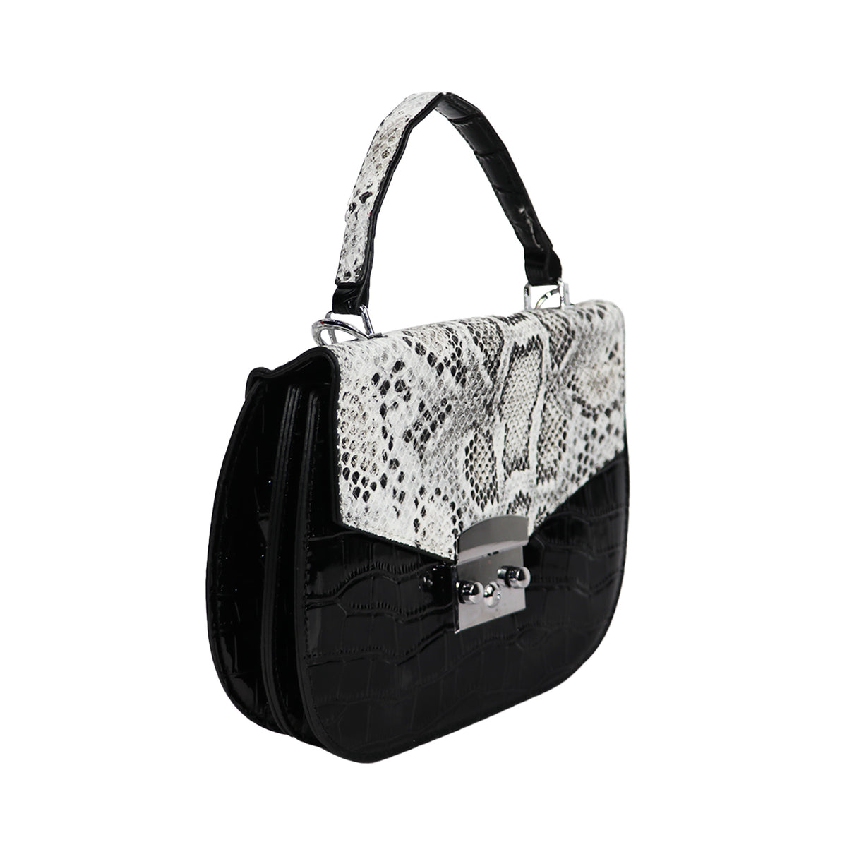 Snake Print Handbag, Black & Multicolor