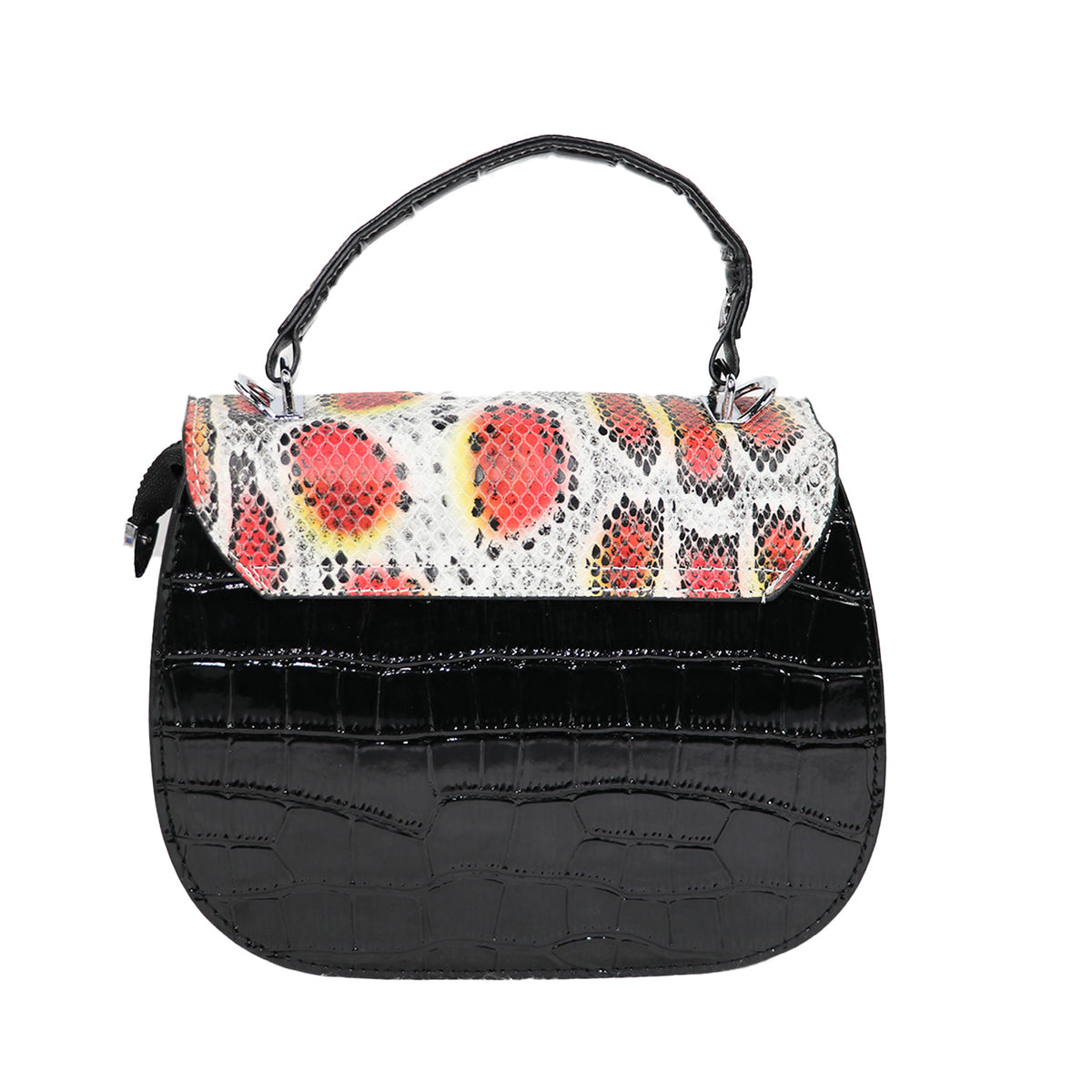 Snake Print Handbag, Black & Multicolor