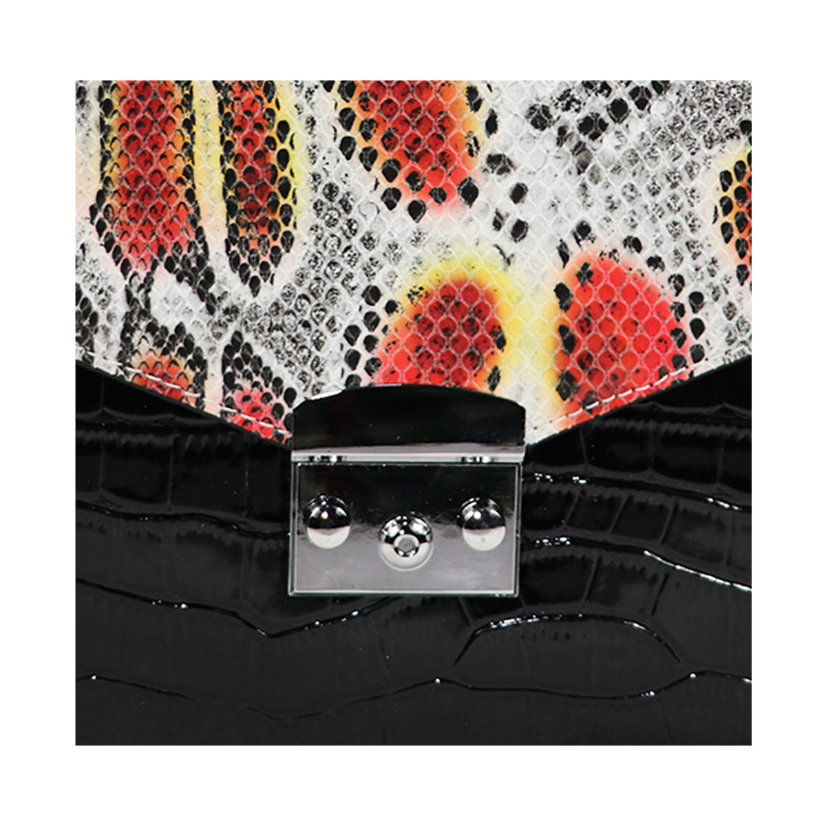 Snake Print Handbag, Black & Multicolor