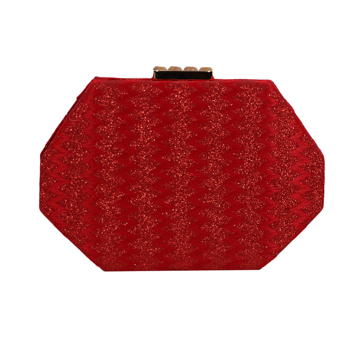 Red Glam Octagon Clutch – Sparkling Evening Bag with Gold Chain