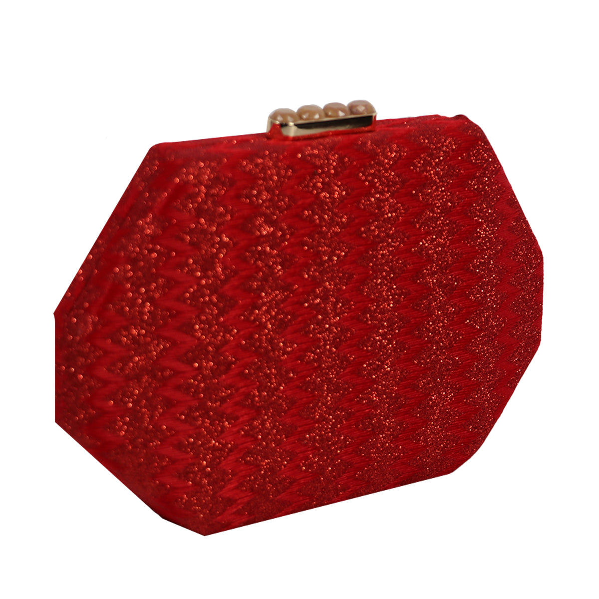 Red Glam Octagon Clutch – Sparkling Evening Bag with Gold Chain