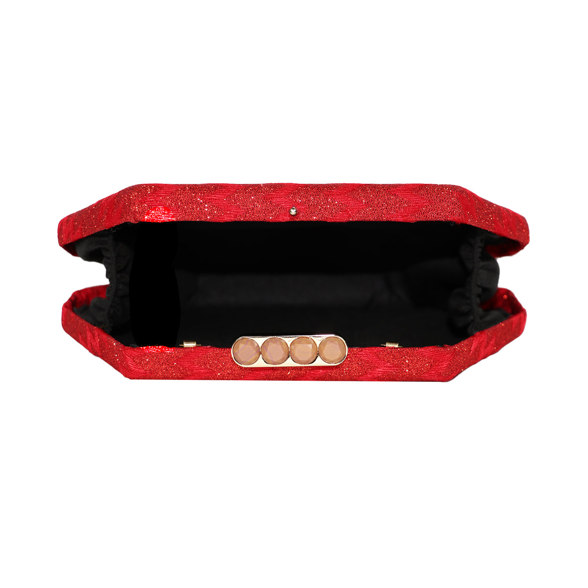 Red Glam Octagon Clutch – Sparkling Evening Bag with Gold Chain