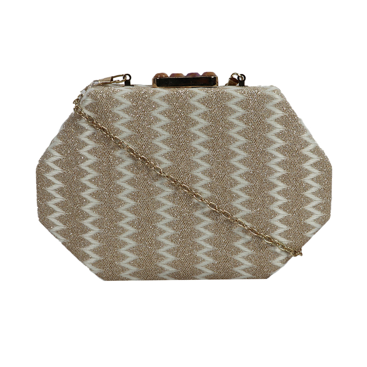 Red Glam Octagon Clutch – Sparkling Evening Bag with Gold Chain