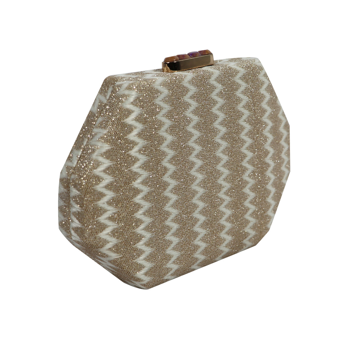 Red Glam Octagon Clutch – Sparkling Evening Bag with Gold Chain