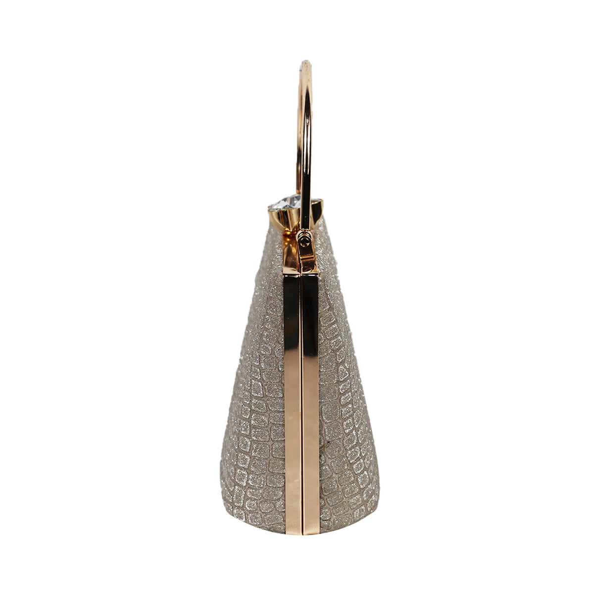 Elegant Silver Glitter Clutch – Luxe Croc-Texture Evening Bag with Gold Handle