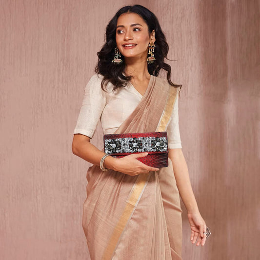 Red Embellished Designer Clutch For Function