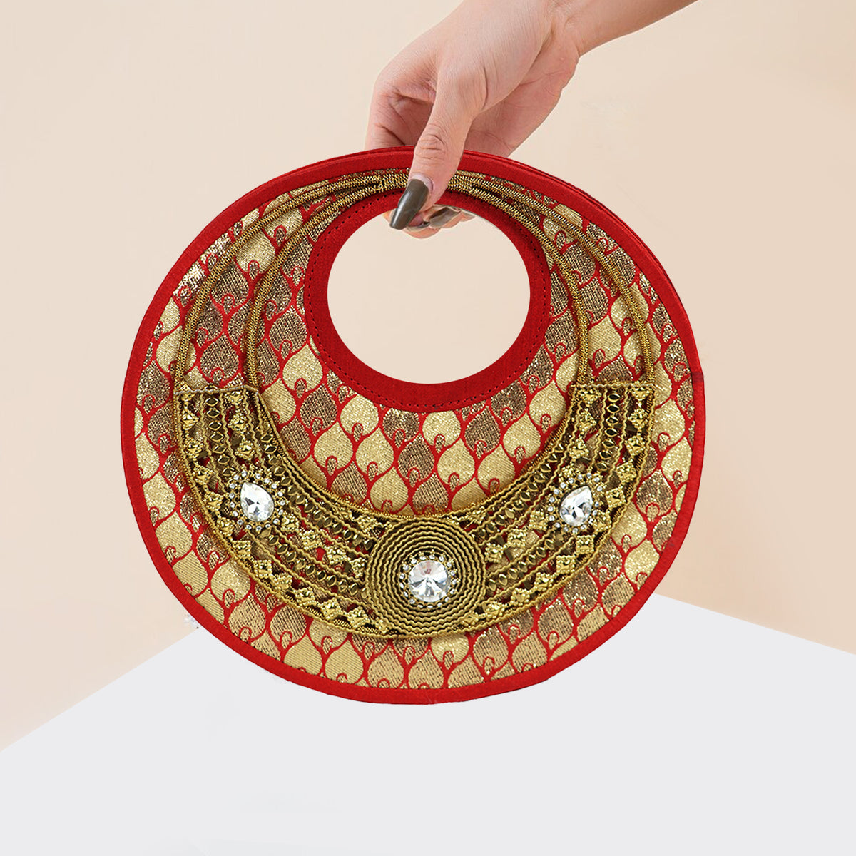 Designer Round Handbag with Embellished Detailing – Perfect for Weddings & Festive Wear