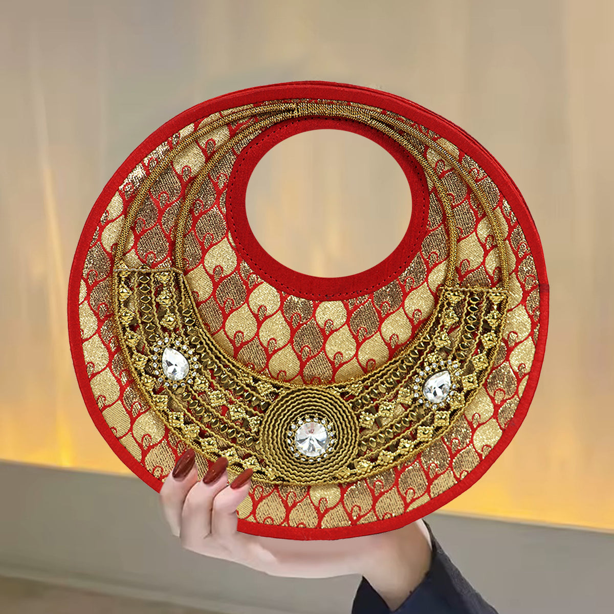 Designer Round Handbag with Embellished Detailing – Perfect for Weddings & Festive Wear