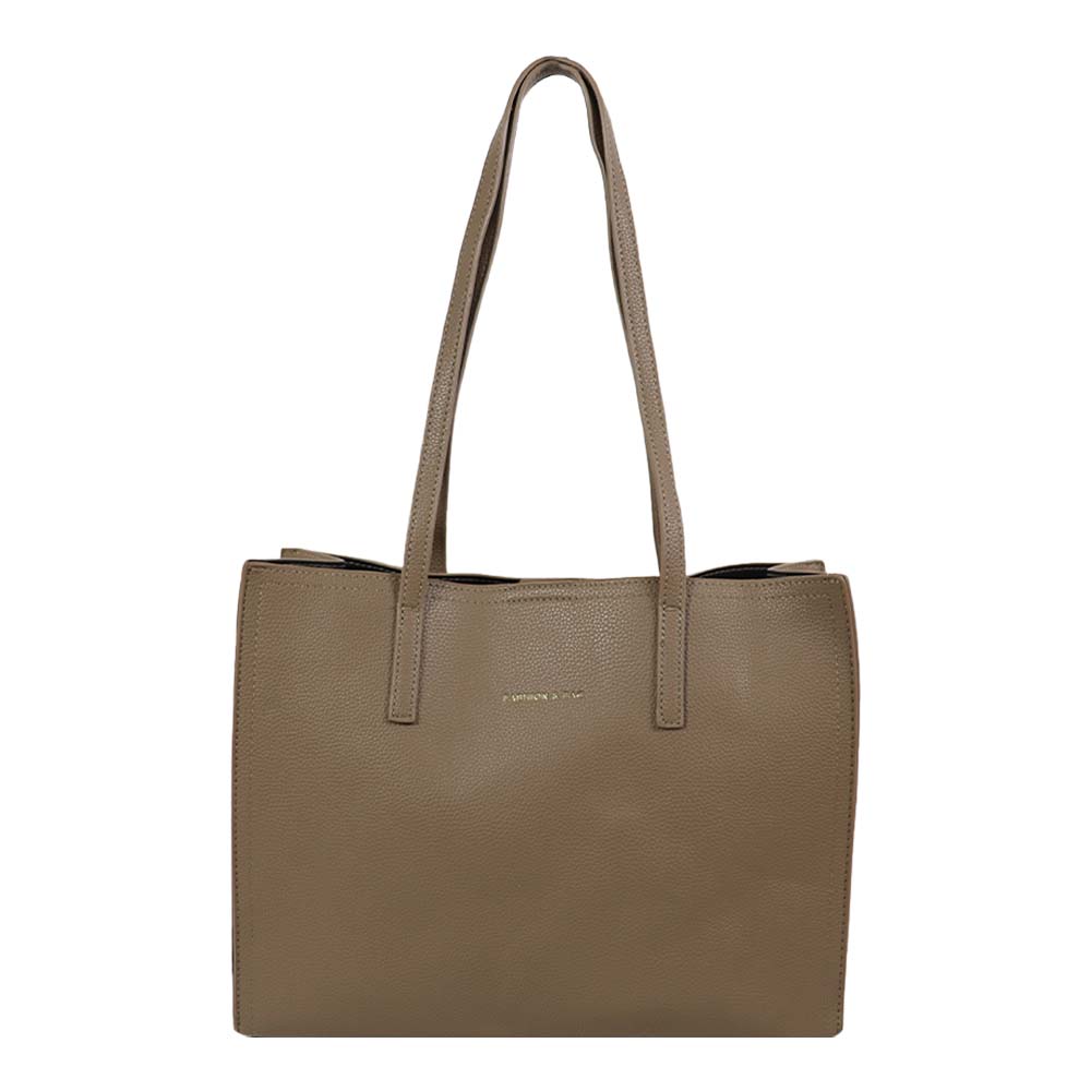 Classic Taupe Structured Tote Bag – Multi-Compartment Office Handbag
