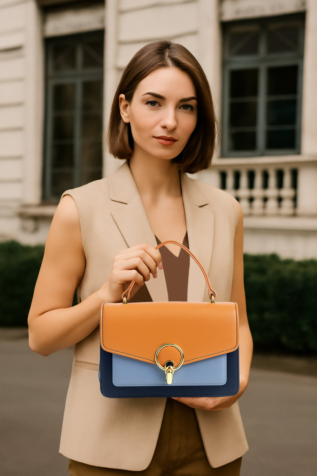 Tri-Tone Color Block crossbody Bag