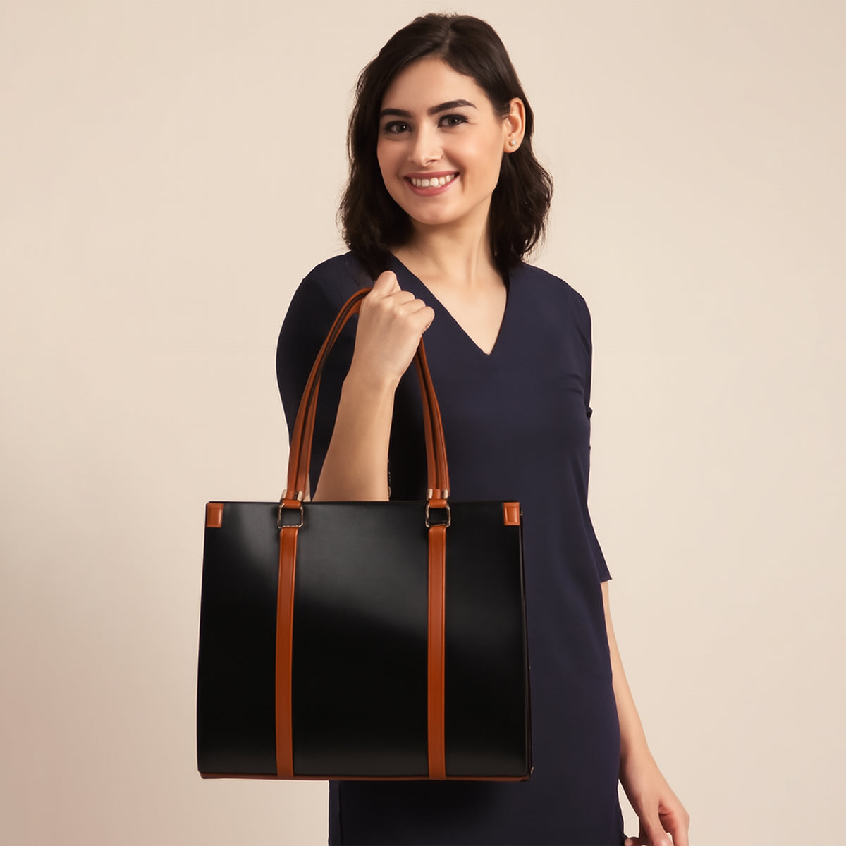 Structured PU Leatherette Tote Bag