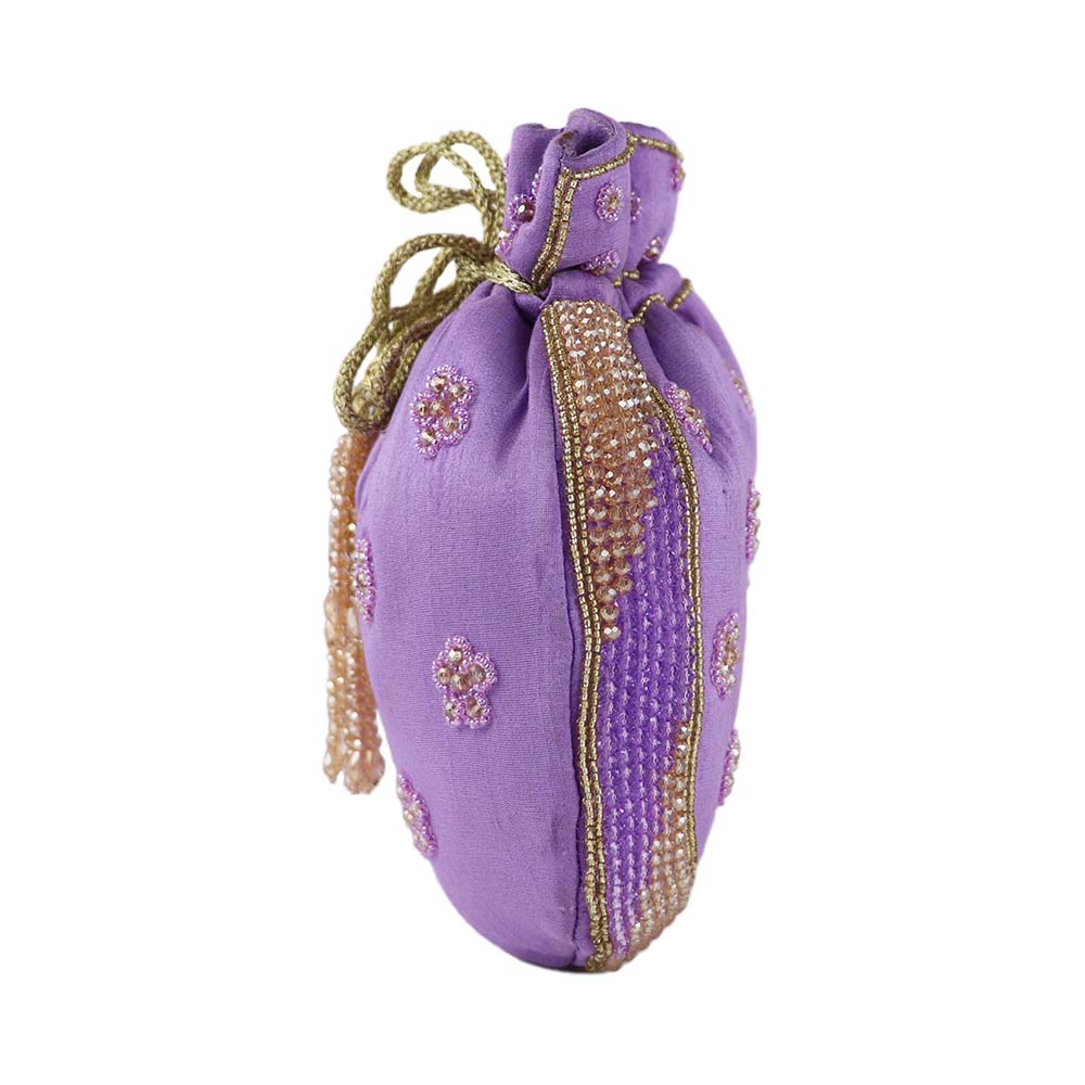 Elegant Lilac, Potli Bag with Beaded Handle