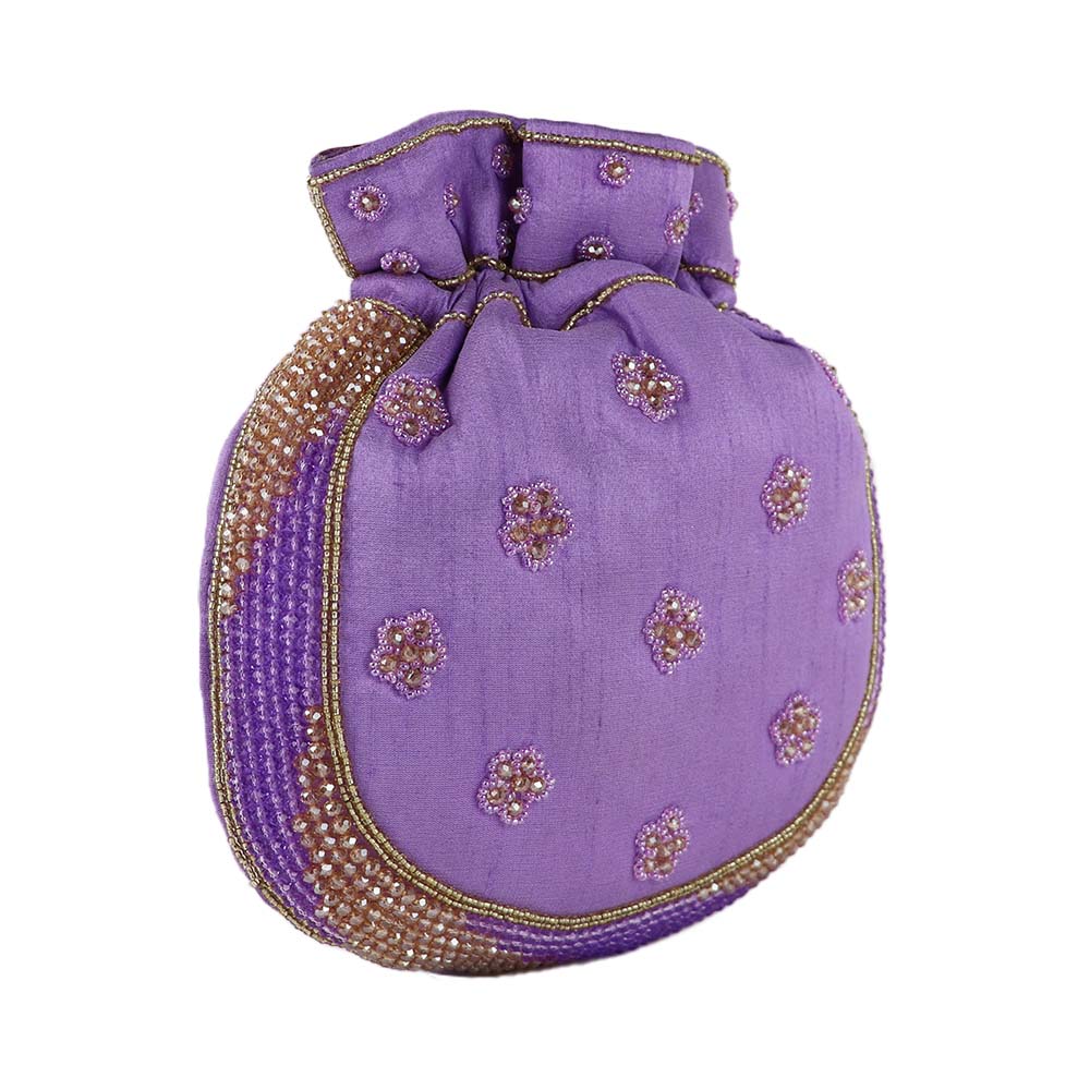 Elegant Lilac, Potli Bag with Beaded Handle