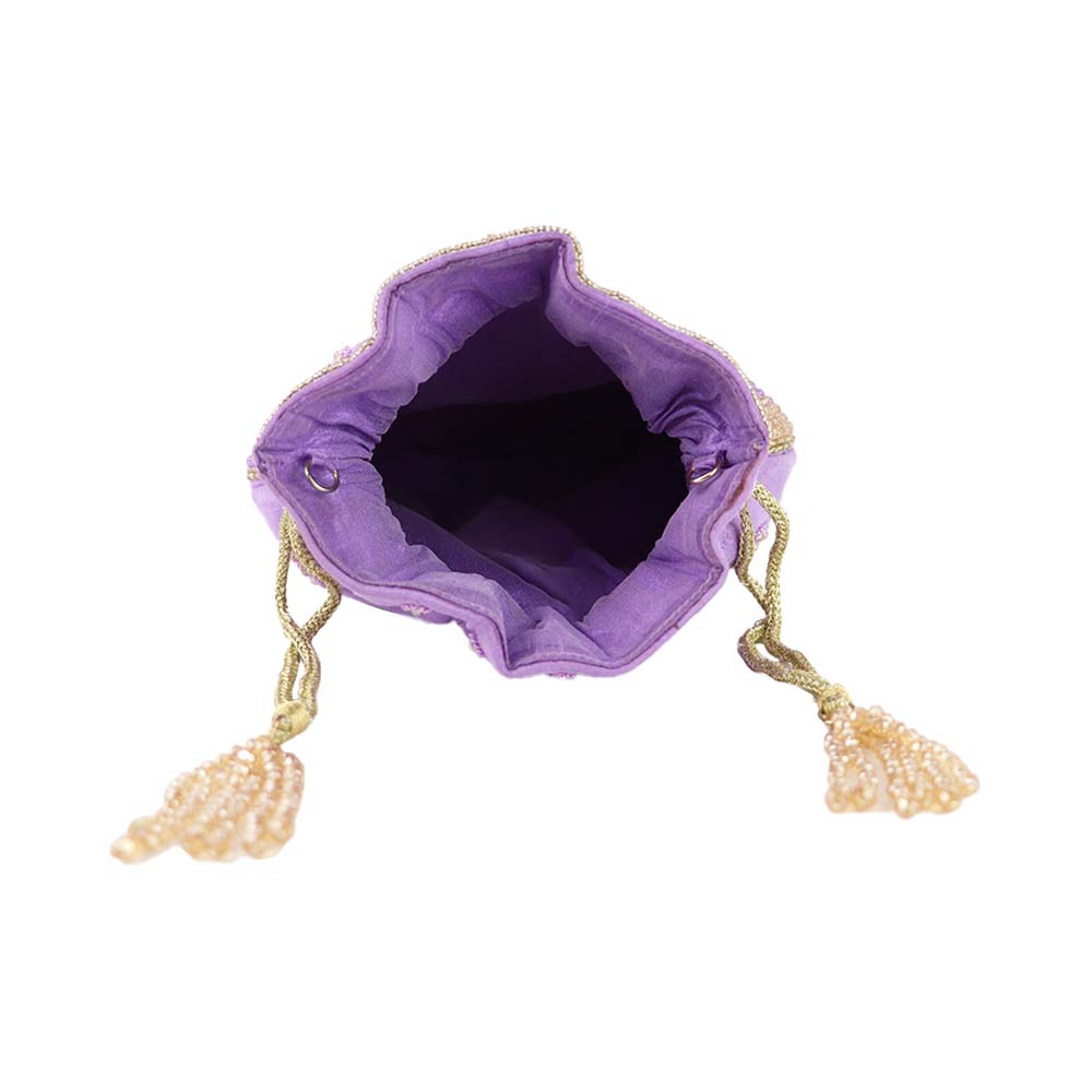 Elegant Lilac, Potli Bag with Beaded Handle