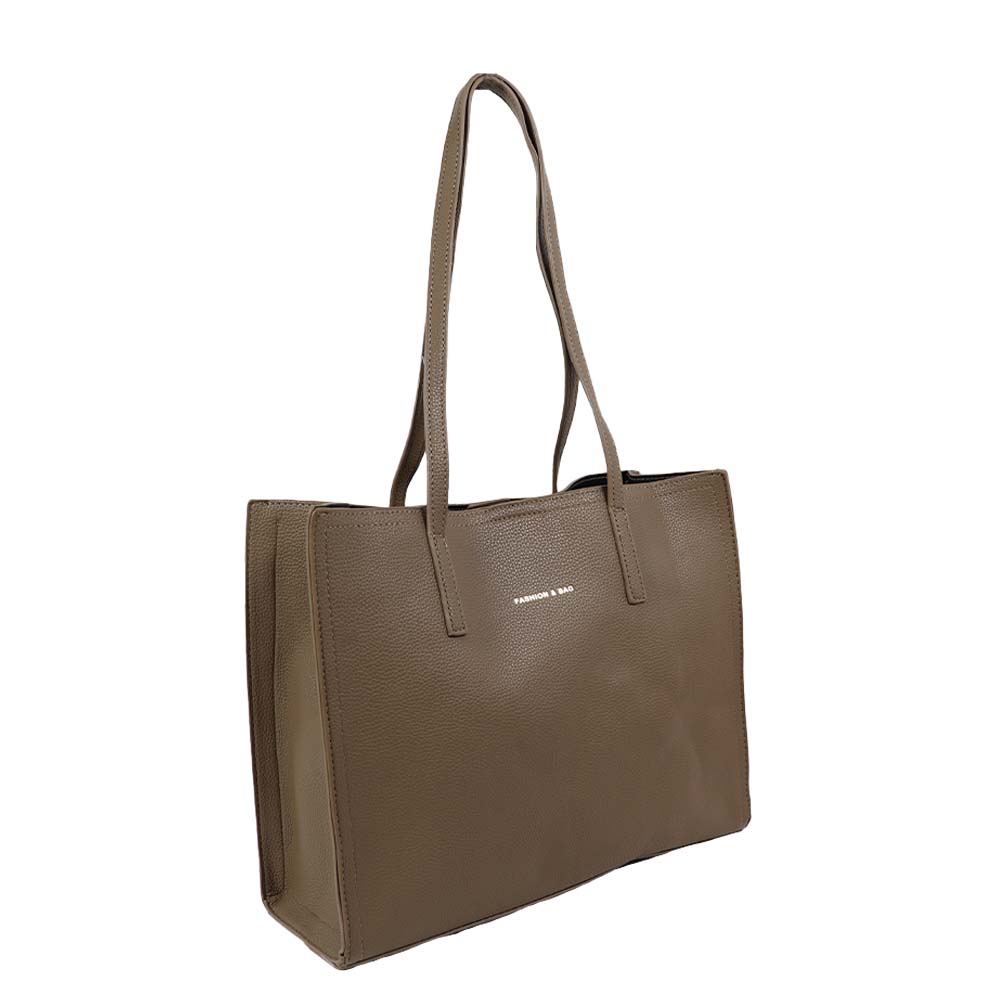Classic Taupe Structured Tote Bag – Multi-Compartment Office Handbag