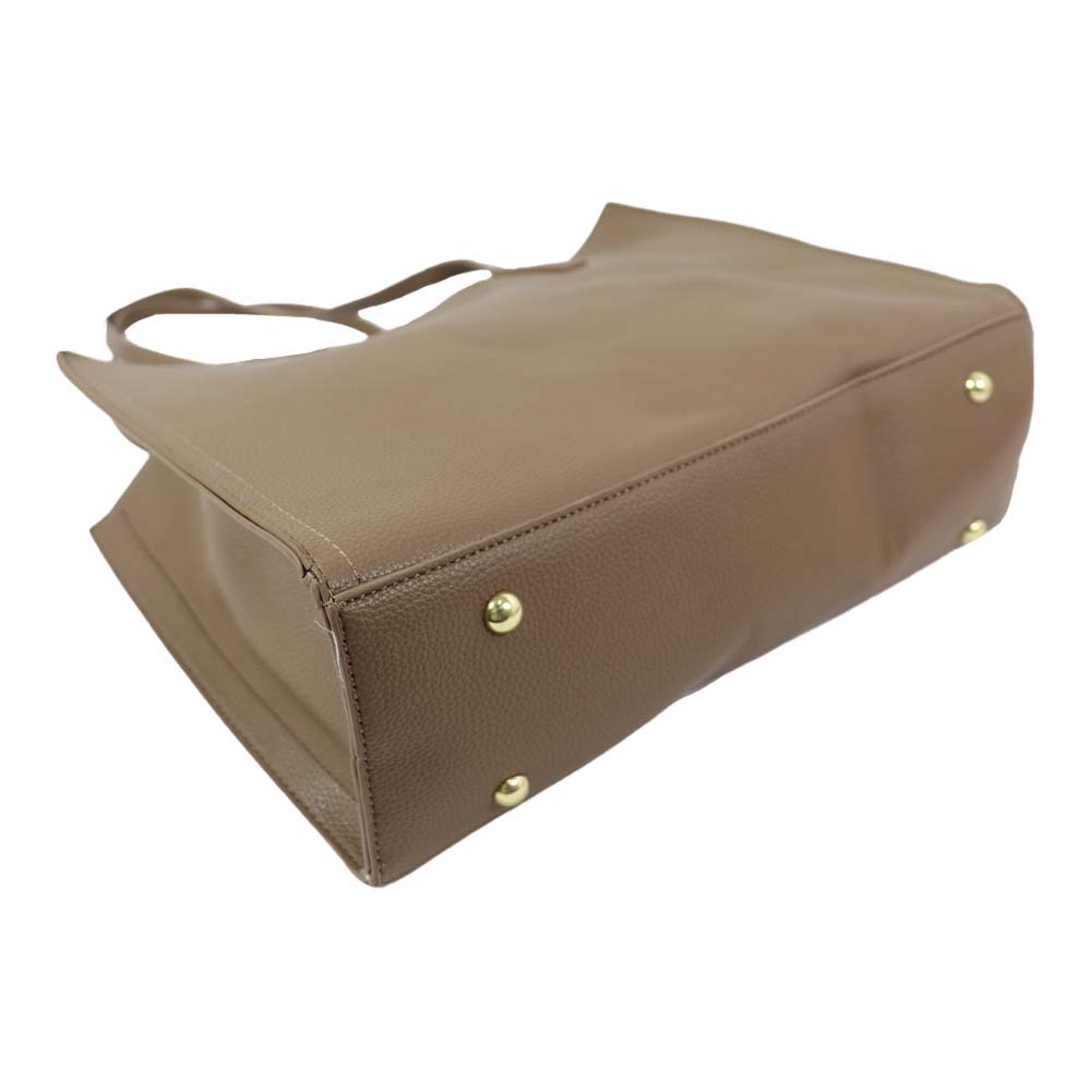 Classic Taupe Structured Tote Bag – Multi-Compartment Office Handbag