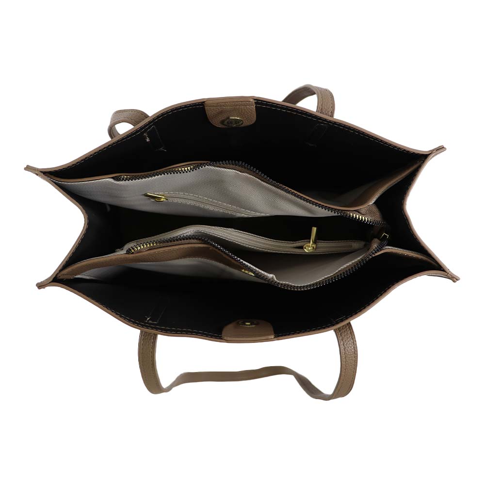 Classic Taupe Structured Tote Bag – Multi-Compartment Office Handbag