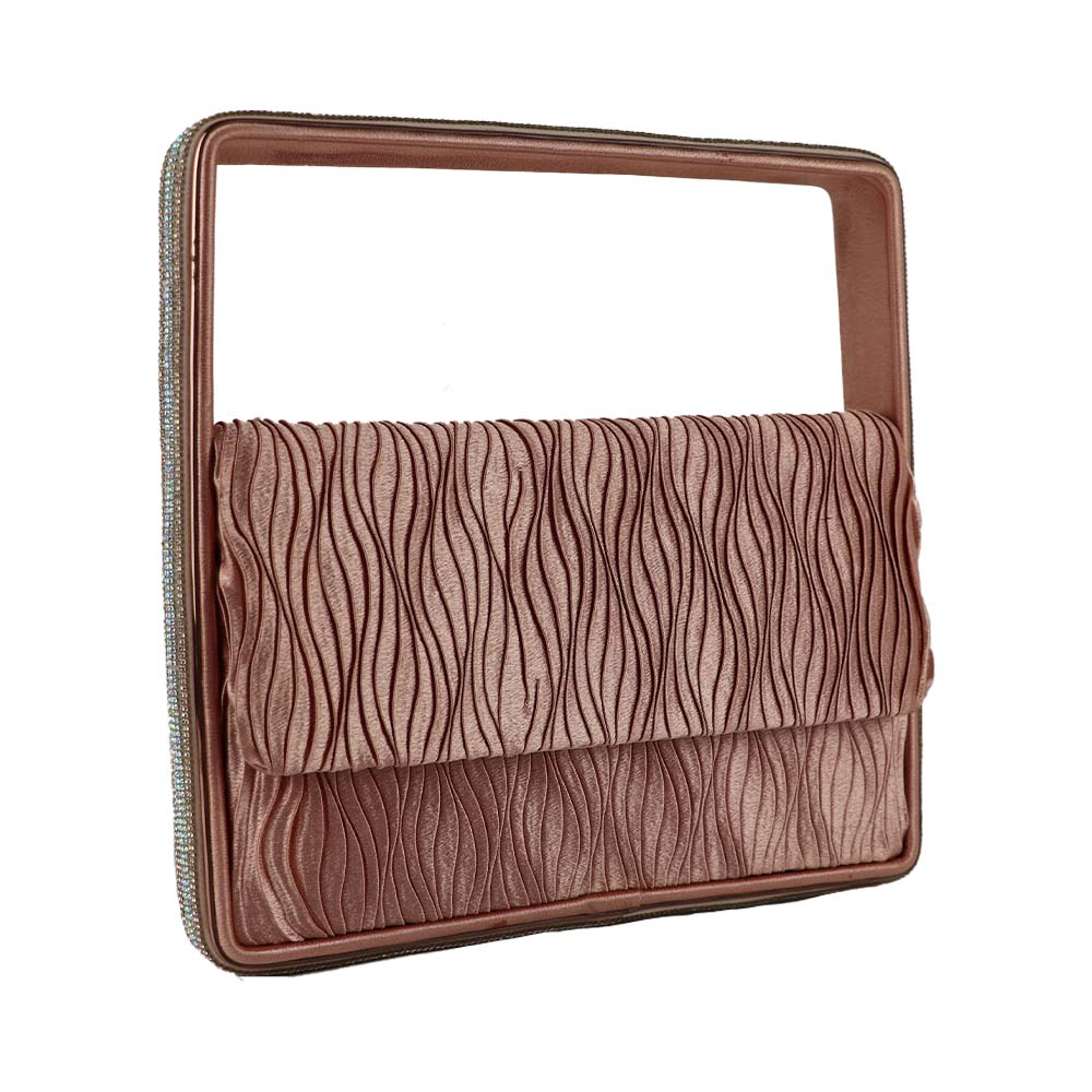 Elegant Rose Gold Structured Mini Handbag with Textured Flap