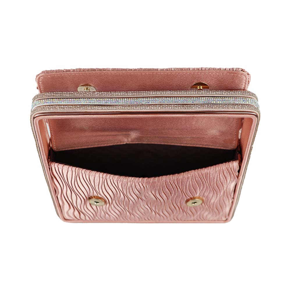 Elegant Rose Gold Structured Mini Handbag with Textured Flap