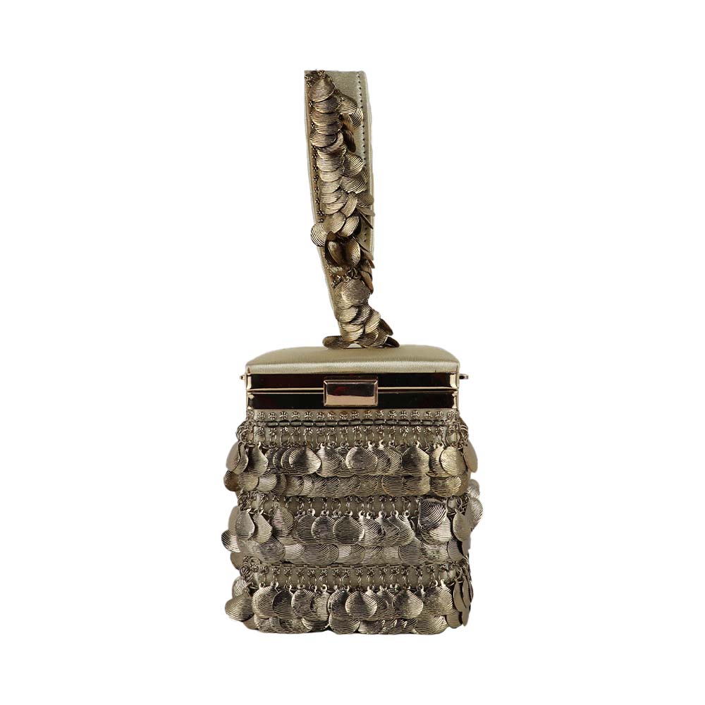 Antique Gold Coin Tassel Handbag – Luxe Velvet Box Clutch