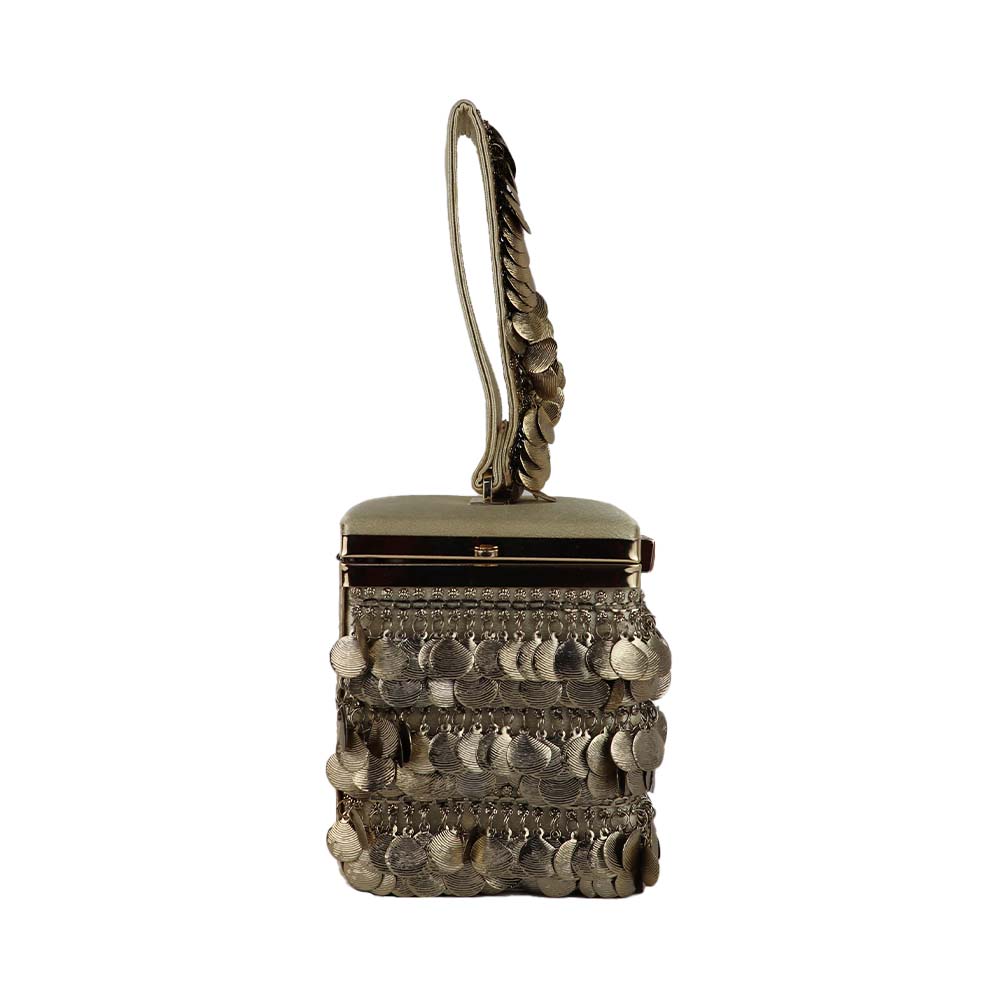 Antique Gold Coin Tassel Handbag – Luxe Velvet Box Clutch