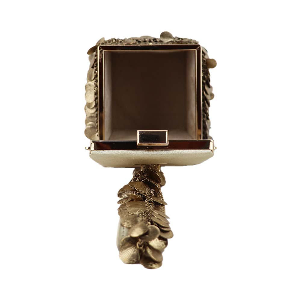 Antique Gold Coin Tassel Handbag – Luxe Velvet Box Clutch