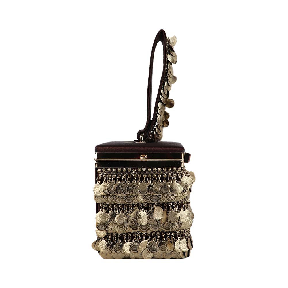 Antique Gold Coin Tassel Handbag – Luxe Velvet Box Clutch