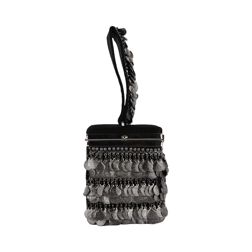 Antique Gold Coin Tassel Handbag – Luxe Velvet Box Clutch