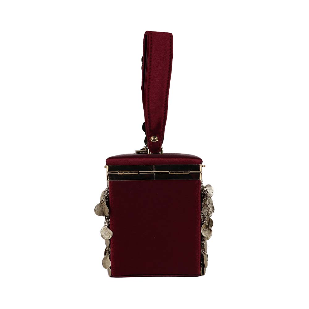 Antique Gold Coin Tassel Handbag – Luxe Velvet Box Clutch