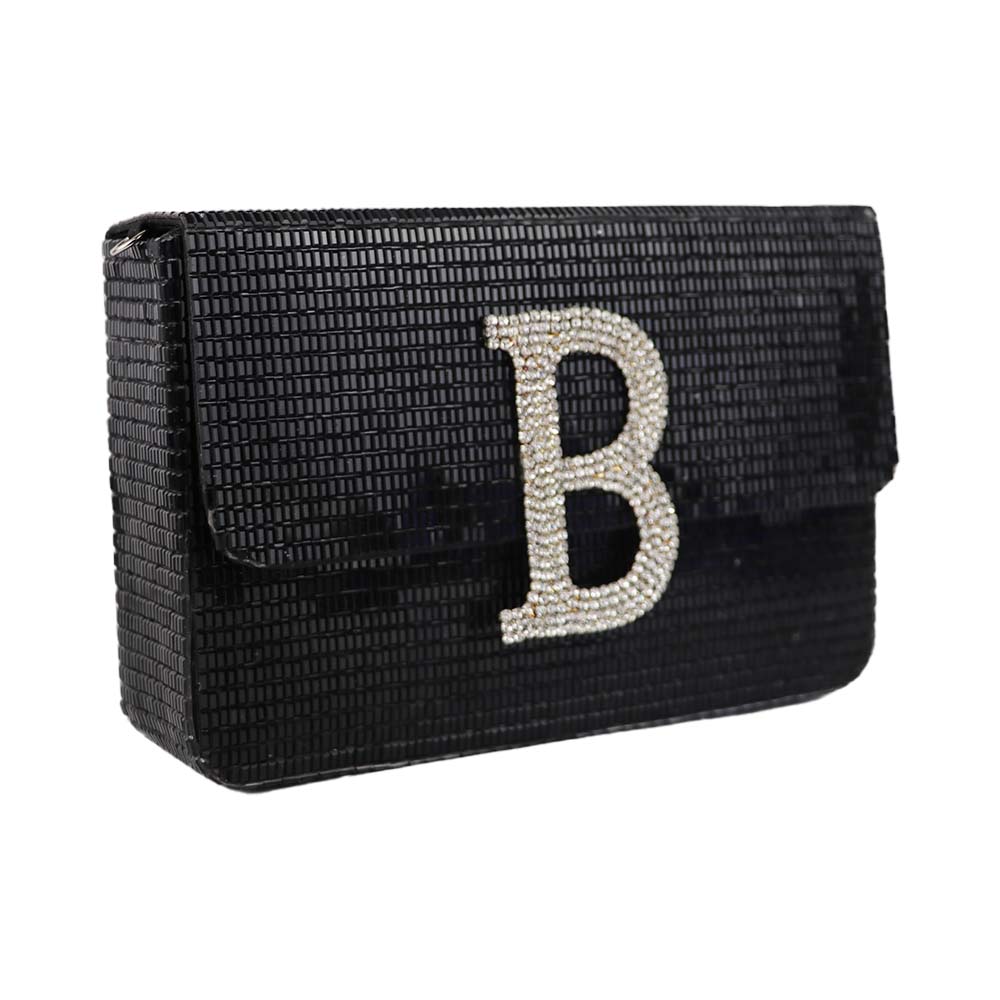 Pearl Strap Clutch with Rhinestone "B" Initial