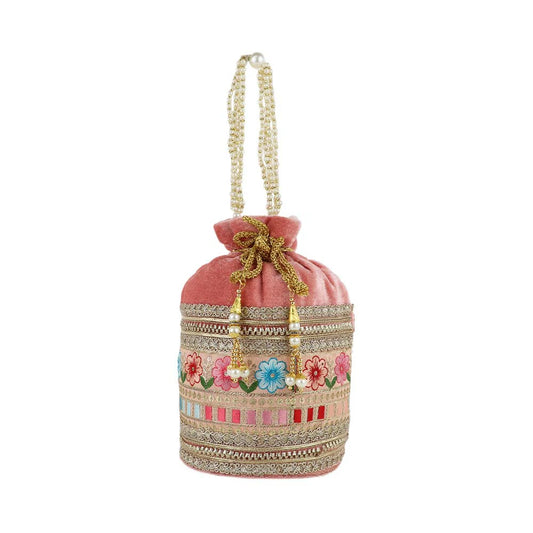 Embroidered Potli Bag with Pearl Handle