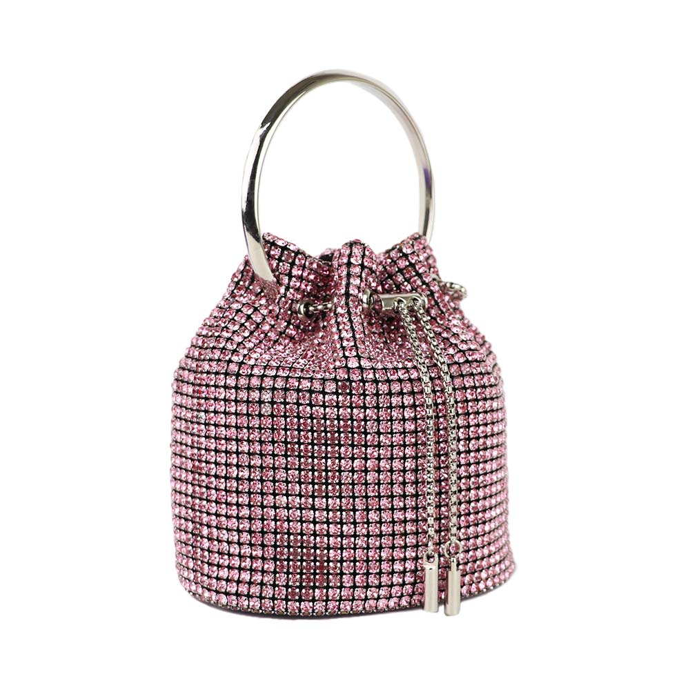 Luxury Rhinestone Drawstring Potli Bag with Metal Handle