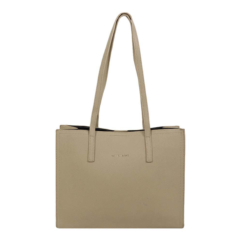 Classic Taupe Structured Tote Bag – Multi-Compartment Office Handbag