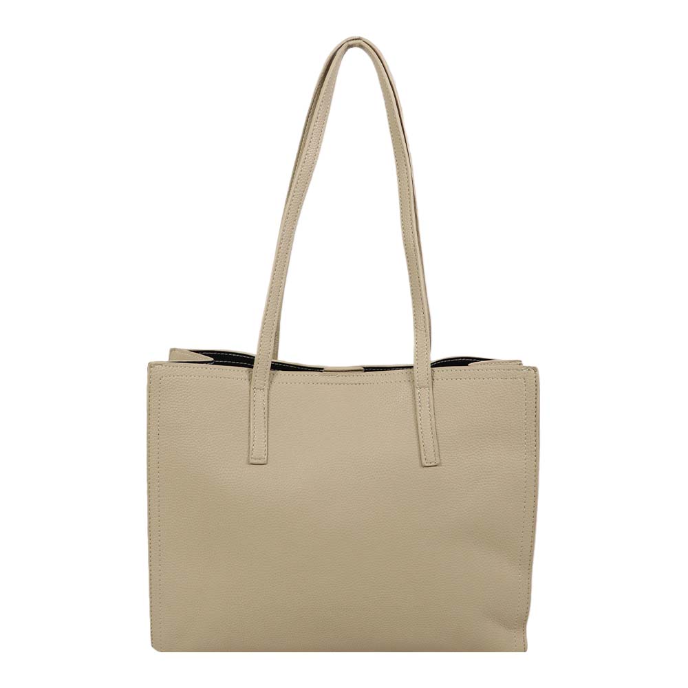 Classic Taupe Structured Tote Bag – Multi-Compartment Office Handbag