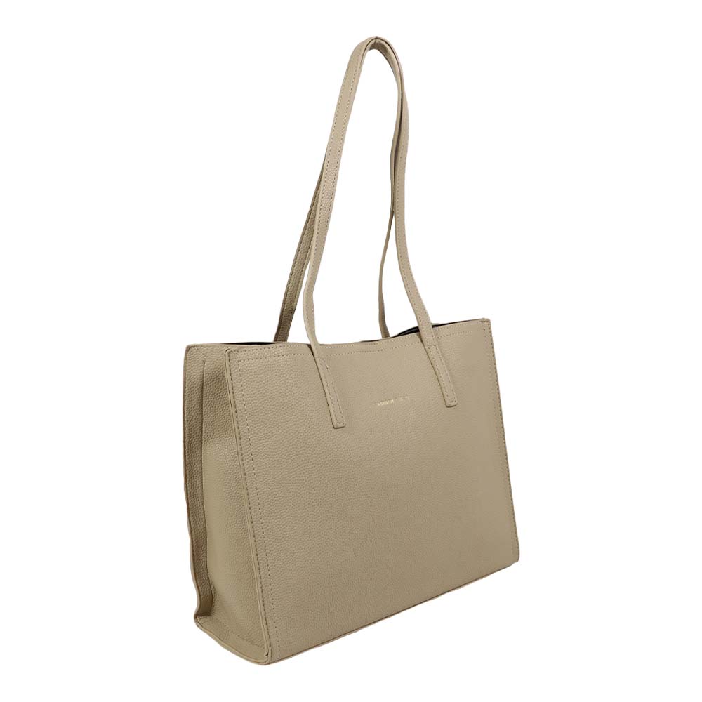 Classic Taupe Structured Tote Bag – Multi-Compartment Office Handbag