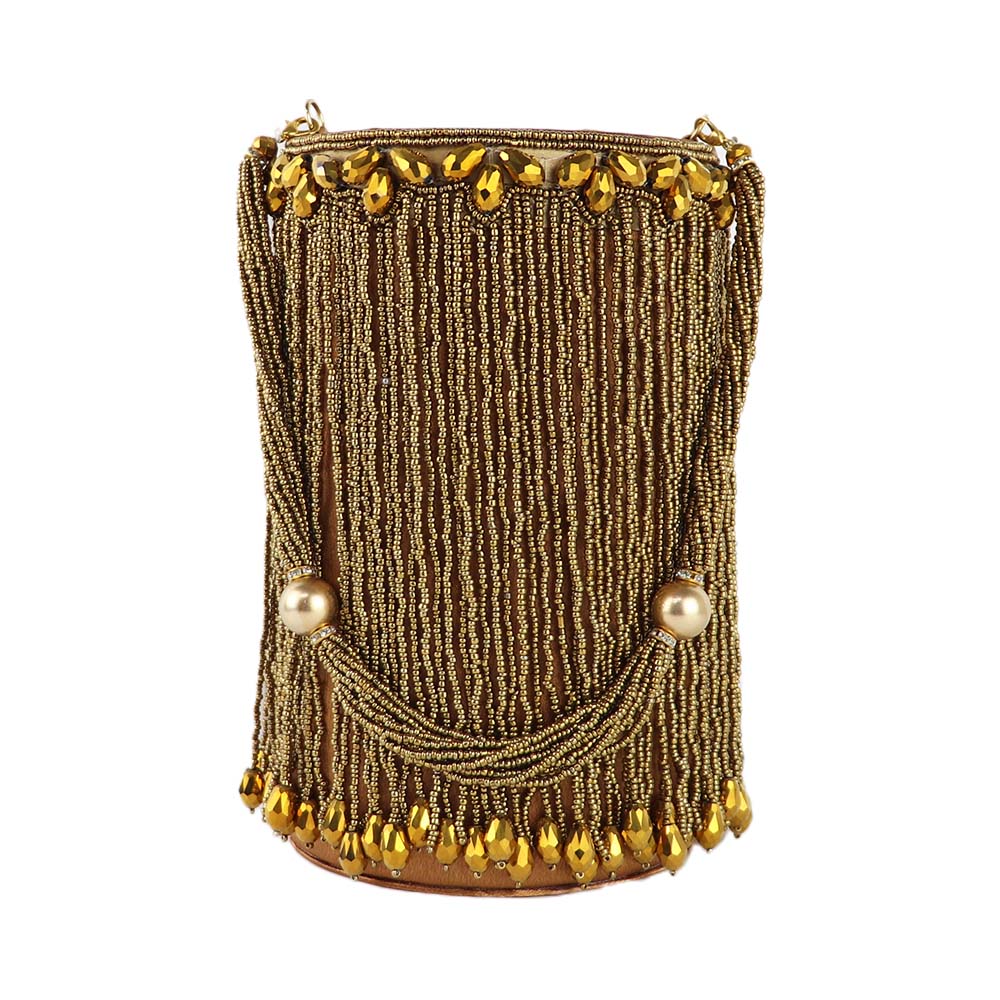 Gold Beaded Potli Bag – Handcrafted Bridal & Festive