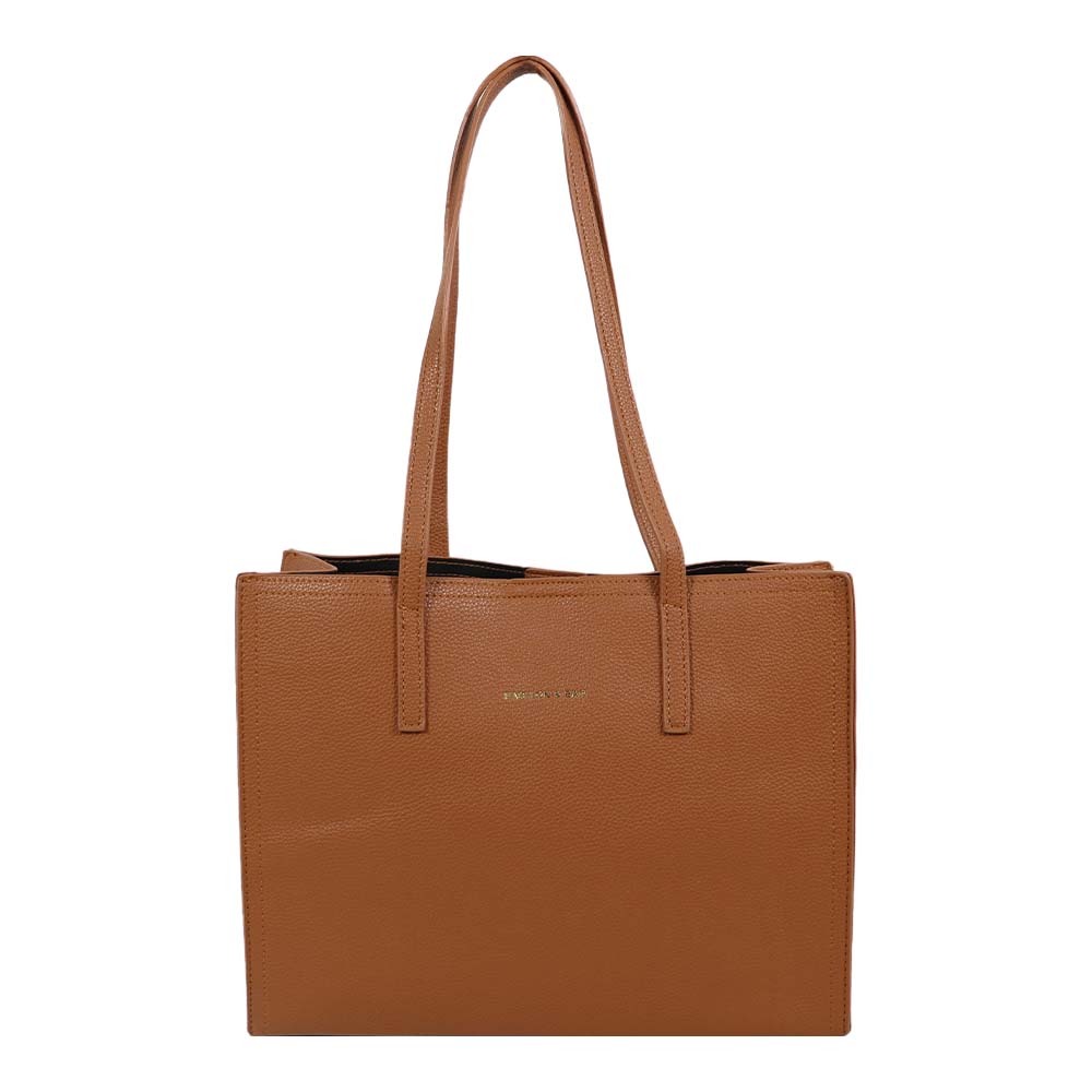 Classic Taupe Structured Tote Bag – Multi-Compartment Office Handbag