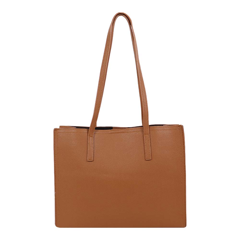 Classic Taupe Structured Tote Bag – Multi-Compartment Office Handbag