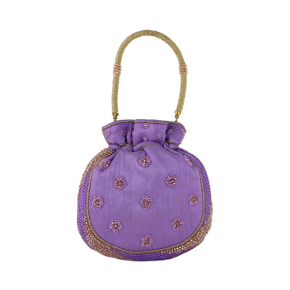 Elegant Lilac, Potli Bag with Beaded Handle
