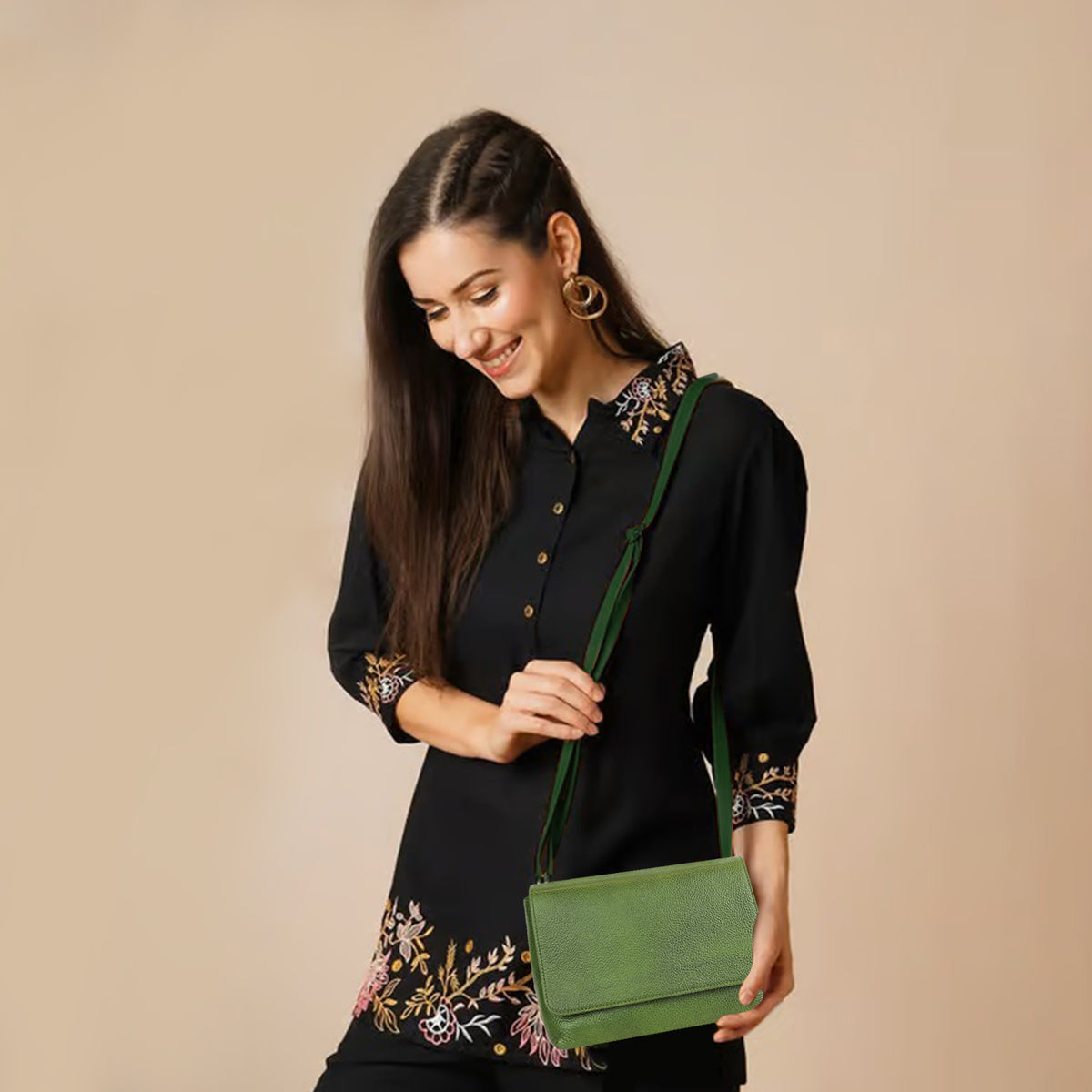 Olive Green Minimalist sling Bag – Chic Everyday Shoulder Bag