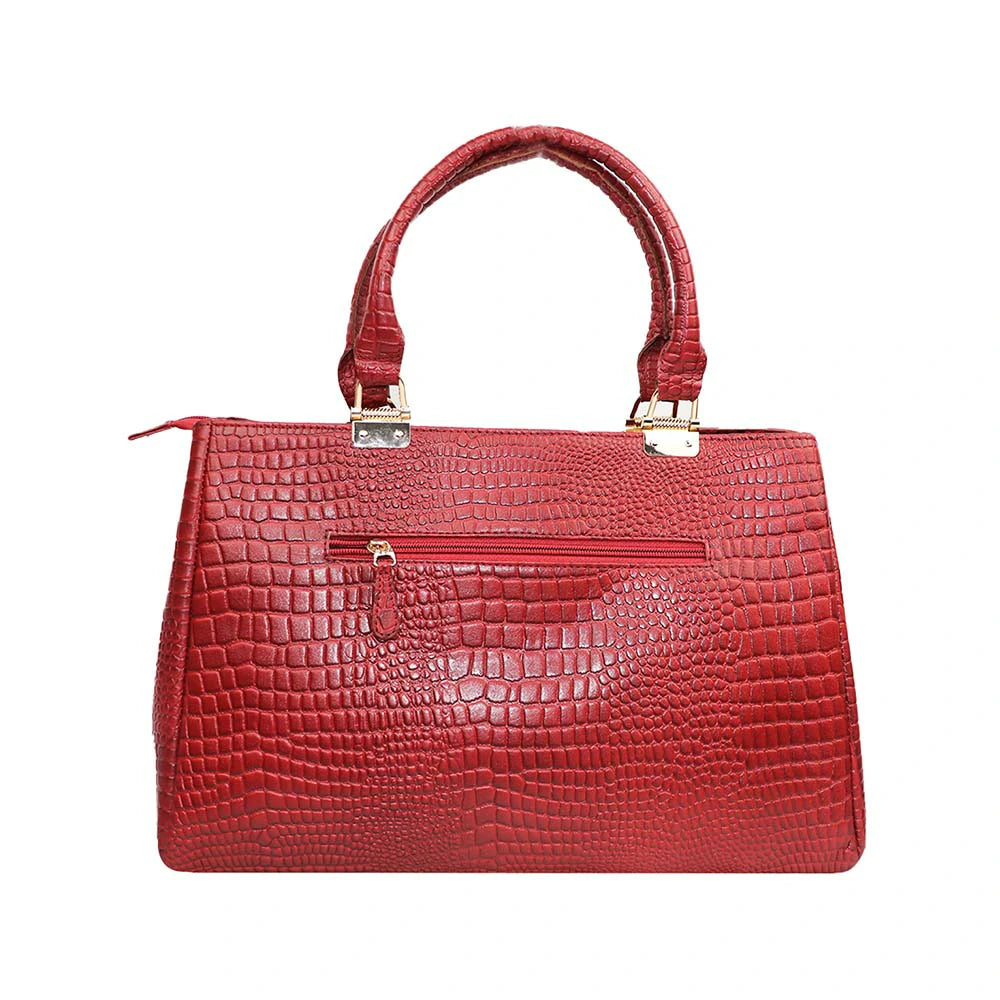Luxury Croc-Embossed Handbag with Gold Accents – Stylish & Spacious