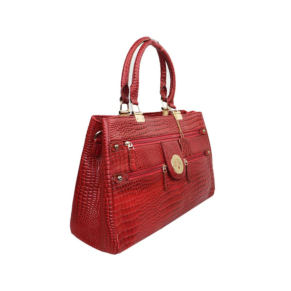 Luxury Croc-Embossed Handbag with Gold Accents – Stylish & Spacious