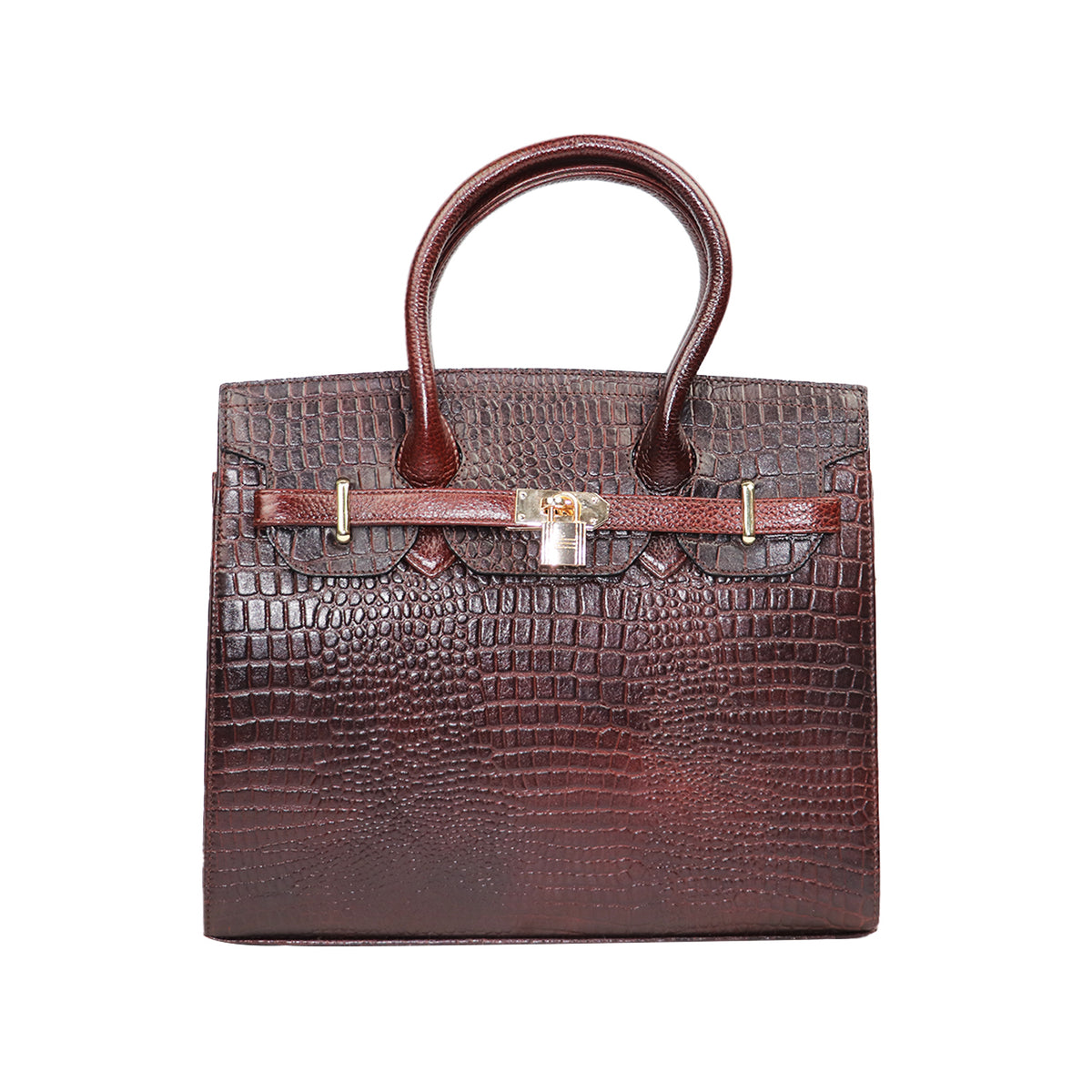 Luxury Croc-Embossed Handbag with Gold Lock & Shoulder Strap