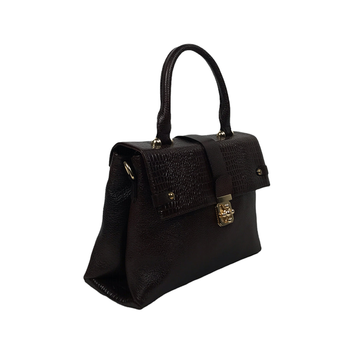 Croc-Texture PU Leather Handbag – Elegant Structured with Gold Lock